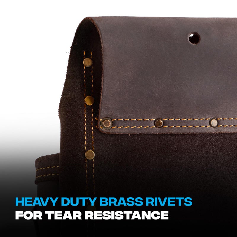 OX Tools Top Grain Leather Electrician Tool Pouch with Contrast Stitching, Rivets, and Electrical Tape Holder | 10 Pockets for Electrician | 3" Belt Loop OX-P263402-FBA - Image 3